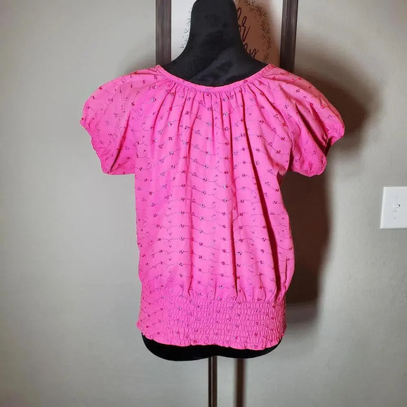 Bobbie Brooks Ladies' Pink Embroidered Short Sleeve Peasant Blouse Size Medium - Picture 8 of 12